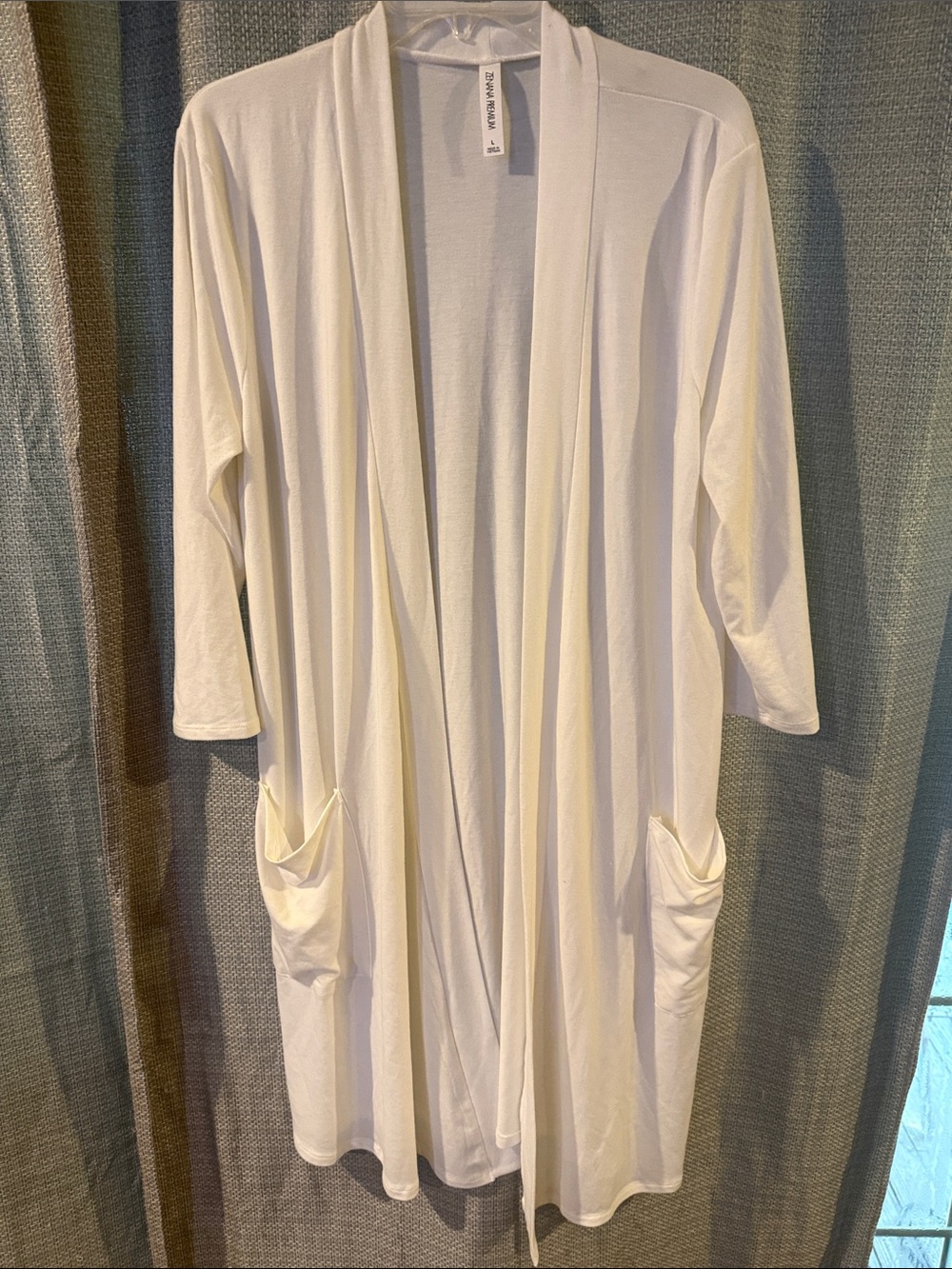 Zenana Outfitters Cream Open-Front Lounge Robe with Pockets